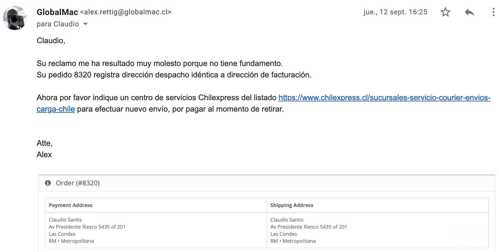 Claudio Santis Apesta Reclamo Infundado