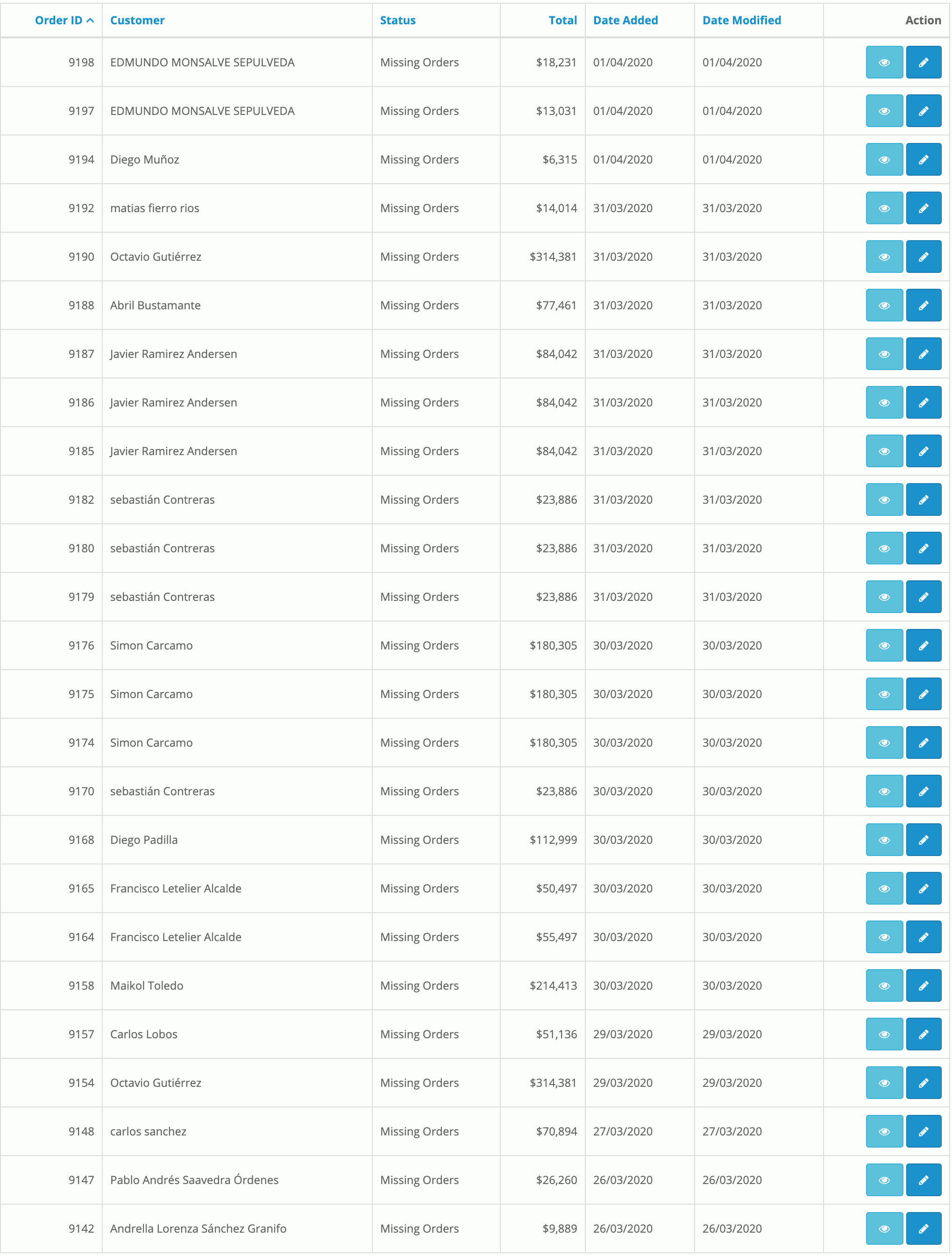 Missing Orders WebPay